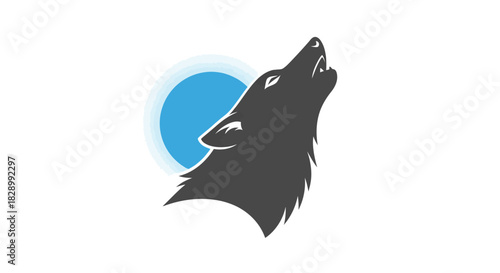 Majestic Wolf Howling at the Moon Silhouette Illustration.