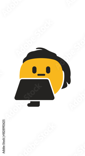 Minimalist Yellow Character with Black Hair and Trapezoid Mask.