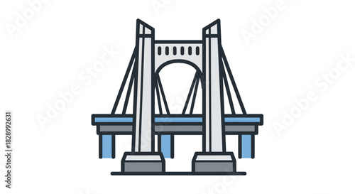 Modern Cable Stayed Bridge Icon Illustration.