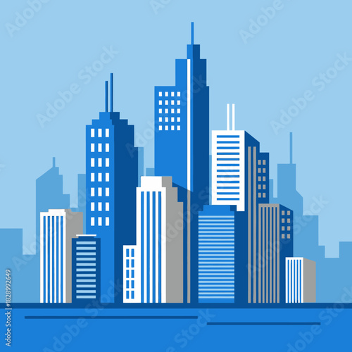 Modern Cityscape with Tall Skyscrapers and Urban Architecture.