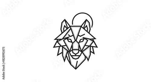 Modern geometric line art illustration of a powerful wolf head.