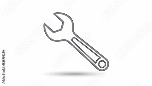 Minimalist line icon of a wrench tool symbolizing repair, maintenance, and settings. A simple vector spanner graphic for mechanics, technical support, and user interface configuration