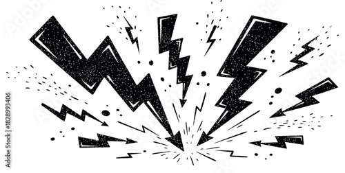 Hand drawn lightning bolt collection black and white grunge