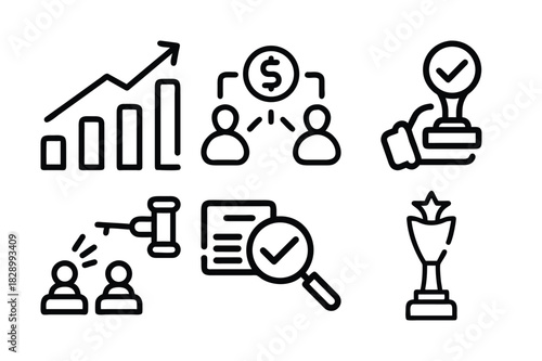 Business strategy and financial management icons collection