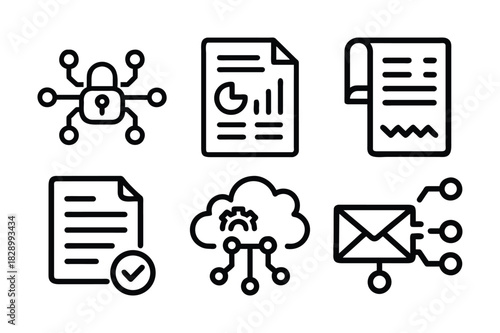 Data analysis security and cloud computing icons