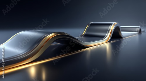 Fototapeta Naklejka Na Ścianę i Meble -  Long, curved piece of metal with gold accents. The image is abstract and has a modern, sleek feel to it