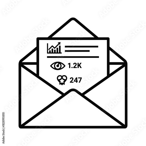 Open envelope with email report icon showing chart and view count