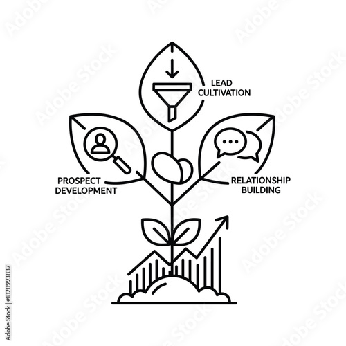 Line art icon illustrating business growth and sales funnel process