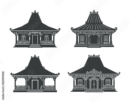 vector set illustration of rumah joglo, the traditional house of javanese tribe - central java - indonesian (artwork 1)