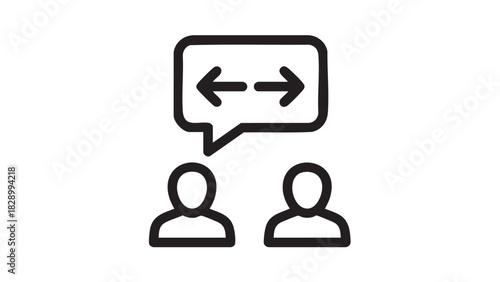 Dialogue and Communication Icon Depicting Two People Exchanging Ideas and Thoughts with Arrows