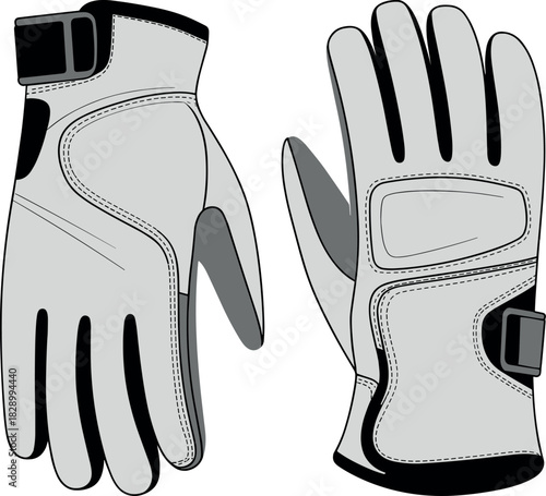 Gloves, vector, illustration, sketch, outline, fashion, gear, durable, ergonomic, structured, silhouette, layout, equipment, design, padding, protection, accessory, reinforced, adjustable
