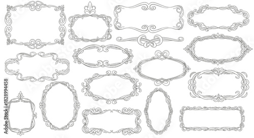 Set of elegant hand-drawn filigree borders and decorative frames