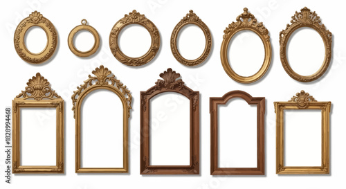 A diverse collection of ornate vintage gold and wood picture frames