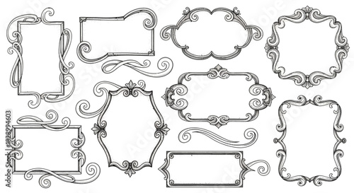 Set of elegant baroque style frames and decorative scroll elements