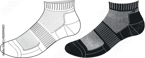 Sock, vector, illustration, sketch, outline, fashion, gear, durable, ergonomic, structured, silhouette, layout, equipment, design, padding, protection, accessory, breathable, reinforced, ribbed