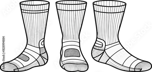 Sock, vector, illustration, sketch, outline, fashion, gear, durable, ergonomic, structured, silhouette, layout, equipment, design, protection, accessory, ribbed, breathable
