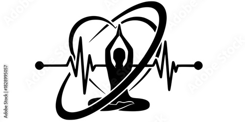 Meditation EKG Heart Rate Logo Vector Silhouette