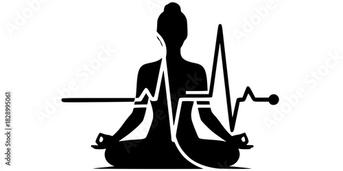 Meditation EKG Heart Rate Logo Vector Silhouette
