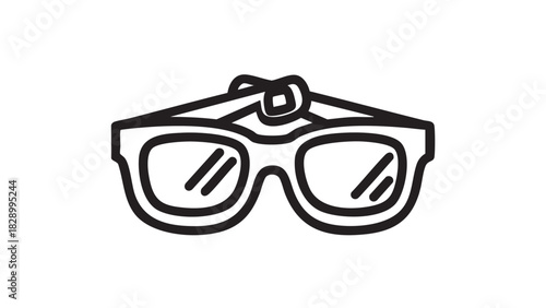 Simple black and white line icon representing classic 3D cinema glasses, perfect for visualizing immersive entertainment and visual technology concepts