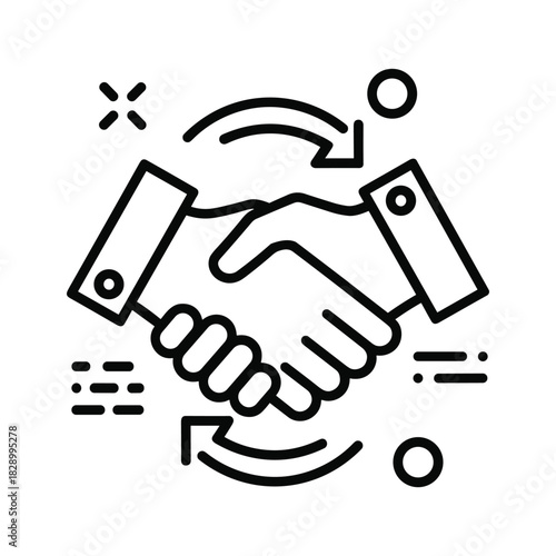 Line icon of two hands shaking in agreement isolated on