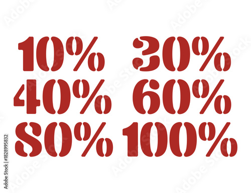 Red numbers with percentage signs 10, 30, 40, 60, 80,  100 discount.