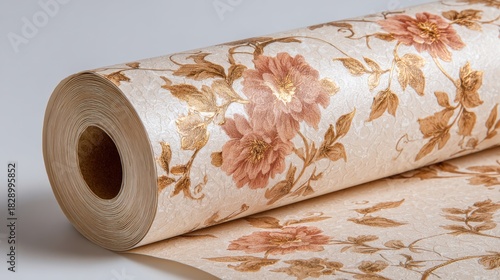 A roll of elegant floral wallpaper reveals soft colors and detailed patterns enhancing any room.