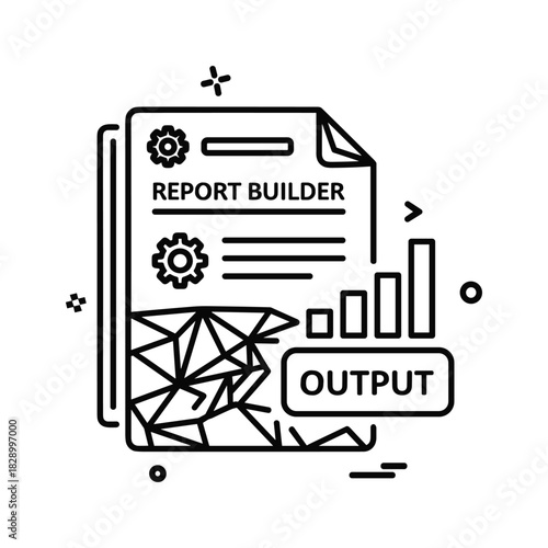 Line icon of a report builder document generating a bar chart output isolated on