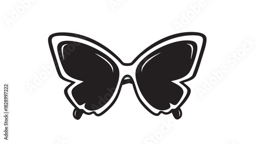 Minimalist vector graphic of butterfly wing sunglasses, a stylish accessory icon representing beauty, freedom, and summer fashion