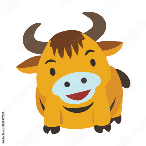 A funny brown cow cartoon character illustration of a smiling farm animal isolated on white
