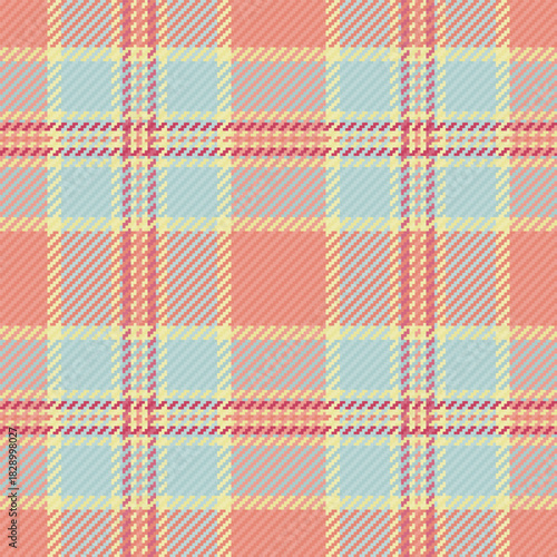 Creativity fabric plaid seamless, grungy texture check background. Colorful tartan vector textile pattern in red and light colors.