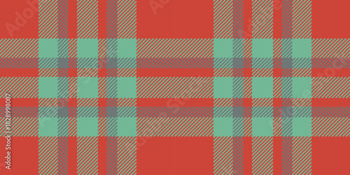 Rich plaid textile check, holiday vector seamless tartan. Inspiration fabric pattern texture background in red and mint colors.