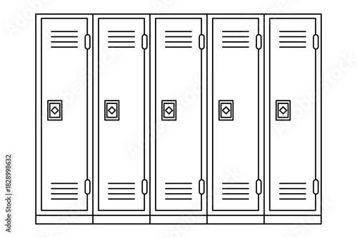 School locker line illustration vector for room or isolated office line design. Minimal and versatile with clean details for signage or web by designers. Ideal for gym outline and education.