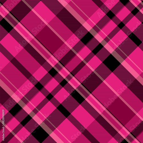 Trendy fabric textile vector, foot seamless check pattern. Minimal tartan background plaid texture in pink and black colors.