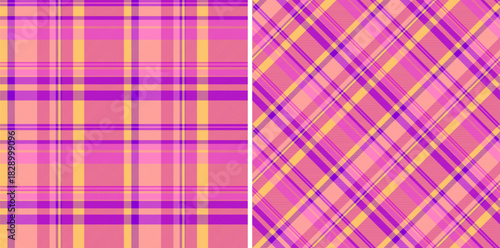 Plaid background fabric of texture textile vector with a pattern seamless check tartan. Set in neon colors. Tweed in modern fashion.