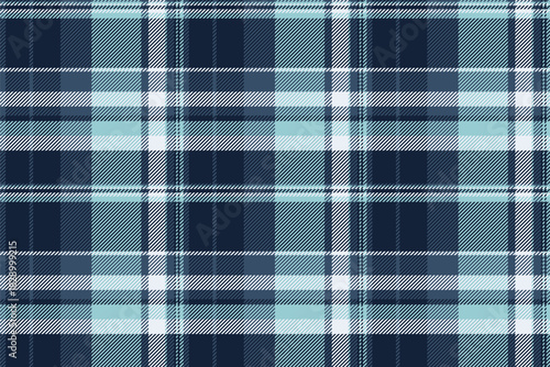 Grunge check fabric pattern, mockup tartan vector background. Tribal texture plaid seamless textile in dark and blue colors.