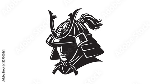 Intricate Samurai Armor Portrait A Detailed Black and White Illustration Depicting a Warrior