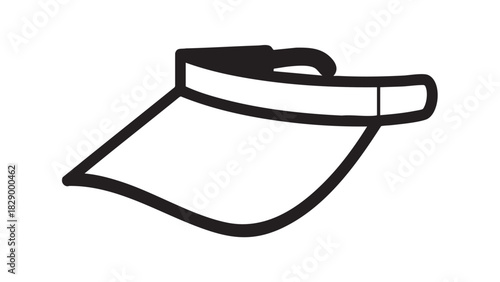 Simple black line art icon of a sports sun visor. Vector graphic symbol for summer activities, tennis, golf, and headwear for sun protection