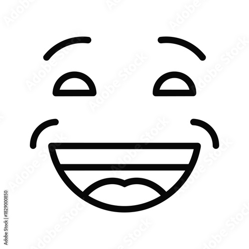 Line art icon of a laughing face emoji with closed eyes, isolated on