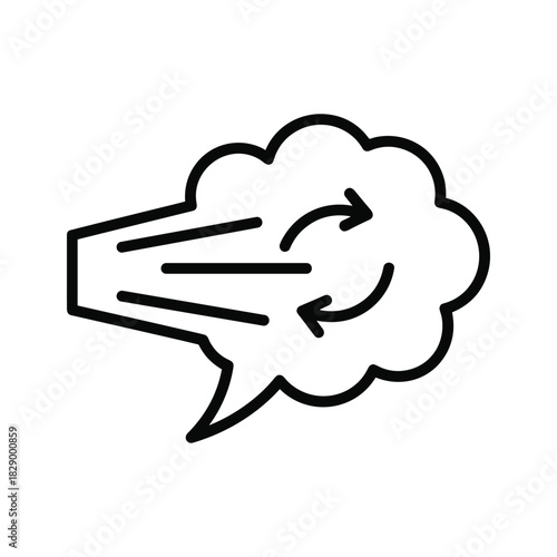 Outline icon representing strong wind or breath blowing out of a speech bubble isolated on