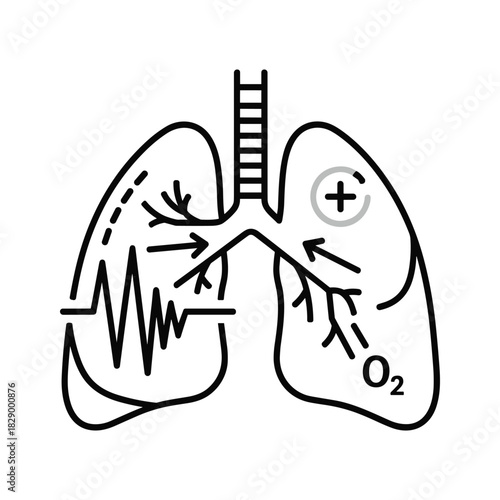 Line icon illustrating human lung function showing gas exchange, oxygenation, and respiration