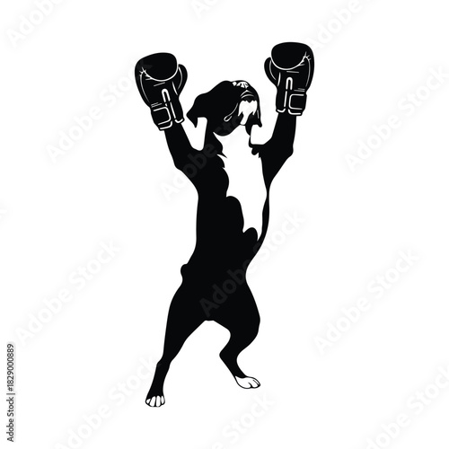 Champion boxer dog silhouette raising gloves in triumphant victory pose Vector, illustration