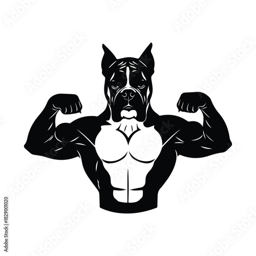 Muscular dog flexing biceps strong fitness animal mascot silhouette vector. Vector, illustration