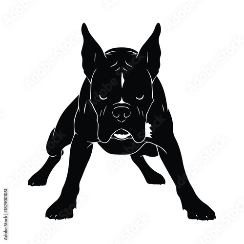 Powerful boxer dog silhouette vector illustration, muscular canine ready to pounce Vector, illustration