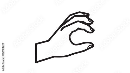 Hand Gesture Holding  Illustration of a Hand in a Picking Motion, Drawn in Black and White
