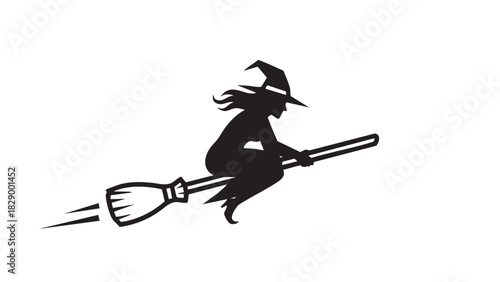 Witch on Broom Silhouette Halloween-themed Vector for Creative Designs and Decorations