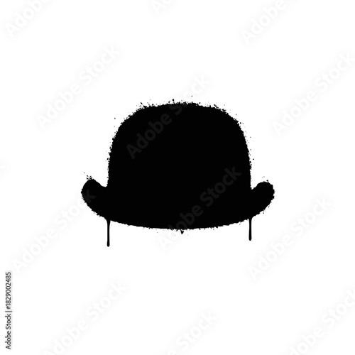 Black spray paint bowler hat silhouette with drips, isolated