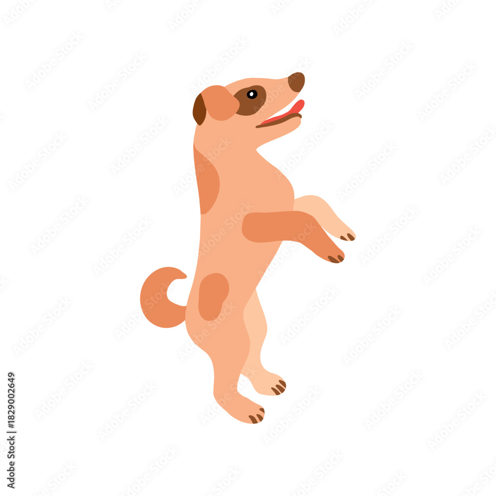 Fototapeta premium Funny little brown dog standing on two legs. A simple hand drawn vector illustration for New Years and Christmas cards, banners and invitations.