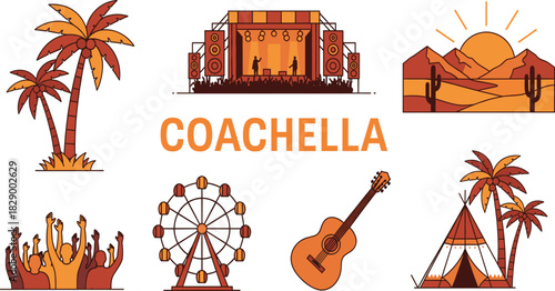 Music festival icons set illustration