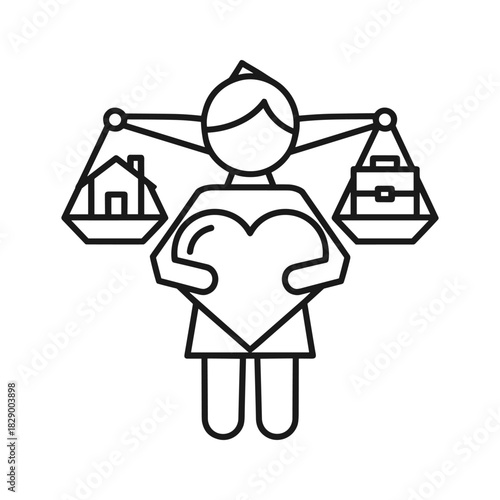 Worklife balance concept person balancing home and career with a heart, isolated on