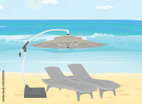 Sun umbrella and sunbed. vector illustration	
